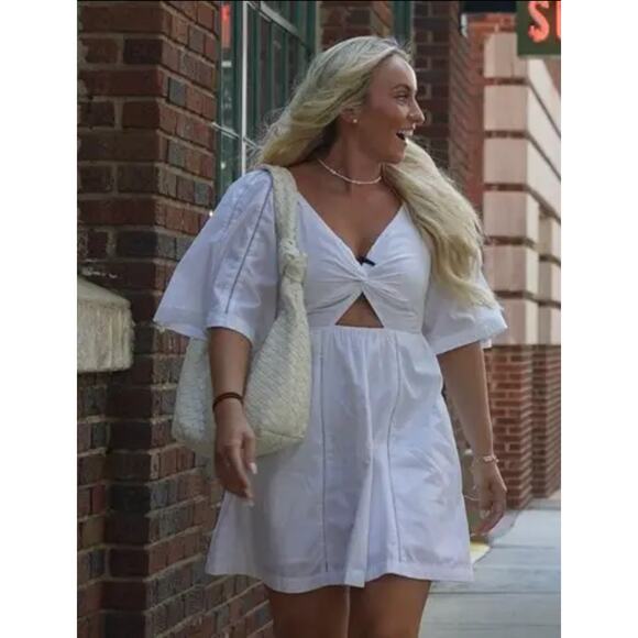 Abercrombie & Fitch Cut-Out Angel Sleeve Poplin Mini Dress size Medium - Picture 3 of 12